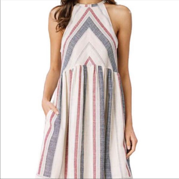 Listicle Striped Halter Babydoll Pocket Midi Dress - Picture 4 of 7